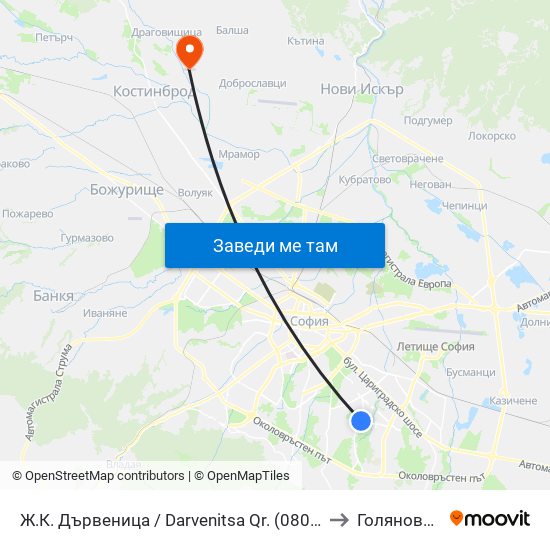 Ж.К. Дървеница / Darvenitsa Qr. (0800) to Голяновци map