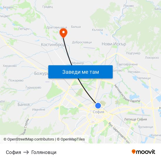 София to Голяновци map