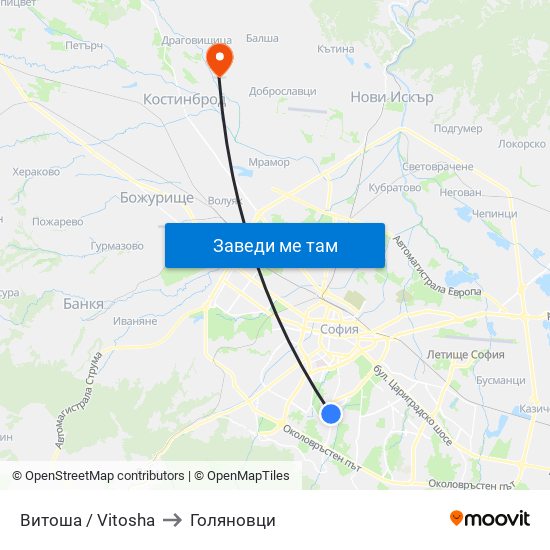 Витоша / Vitosha to Голяновци map