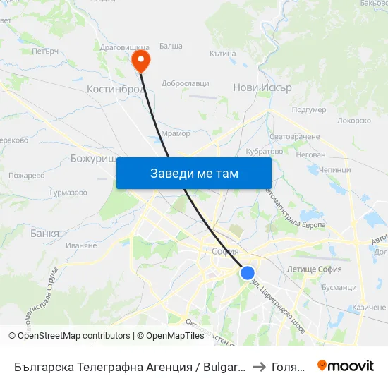 Българска Телеграфна Агенция / Bulgarian News Agency (1395) to Голяновци map