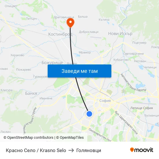 Красно Село / Krasno Selo to Голяновци map