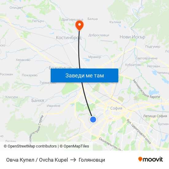 Овча Купел / Ovcha Kupel to Голяновци map