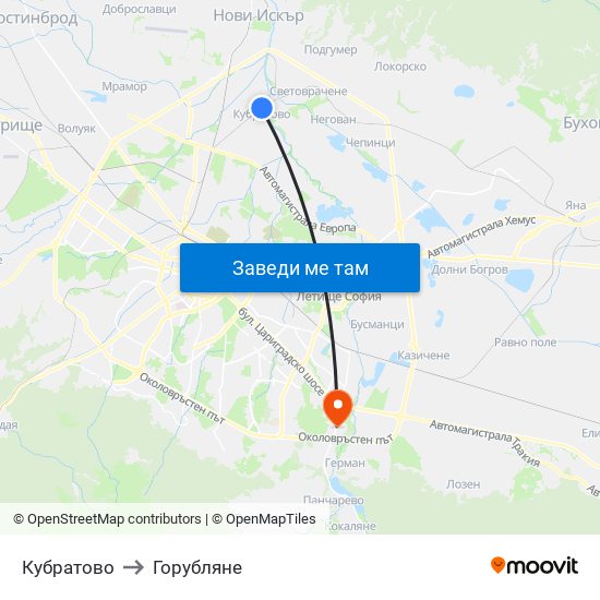 Кубратово to Горубляне map
