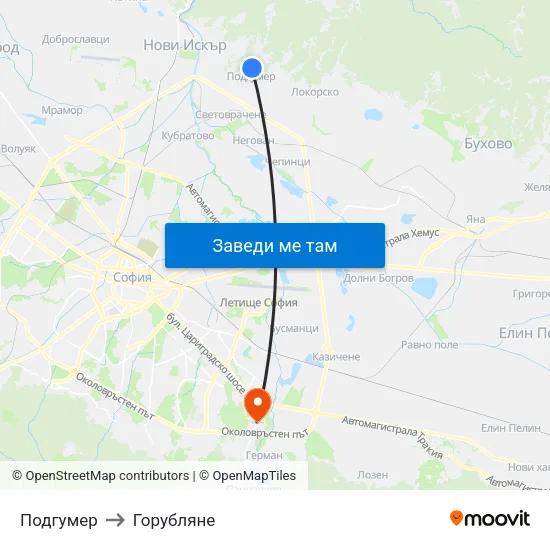 Подгумер to Горубляне map