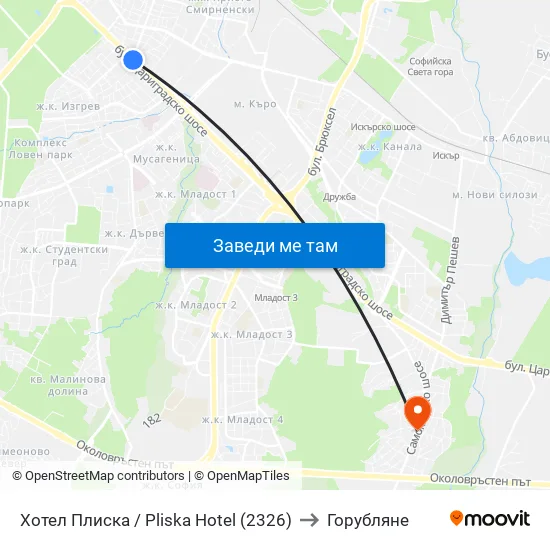 Хотел Плиска / Pliska Hotel (2326) to Горубляне map