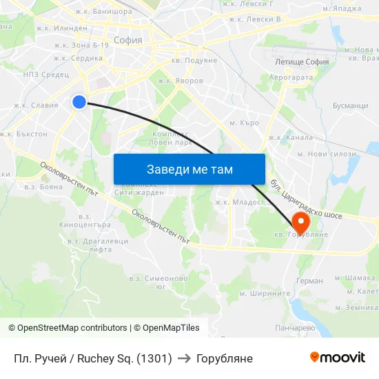 Пл. Ручей / Ruchey Sq. (1301) to Горубляне map