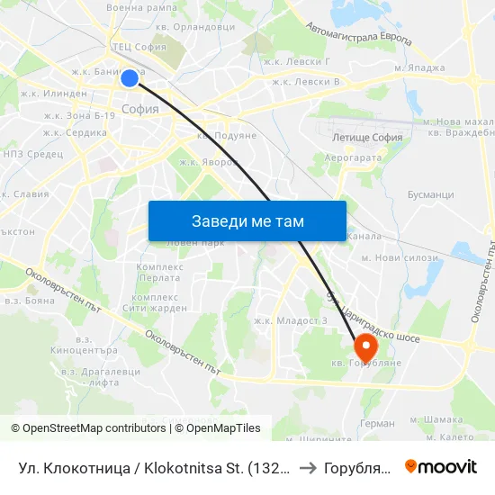 Ул. Клокотница / Klokotnitsa St. (1326) to Горубляне map