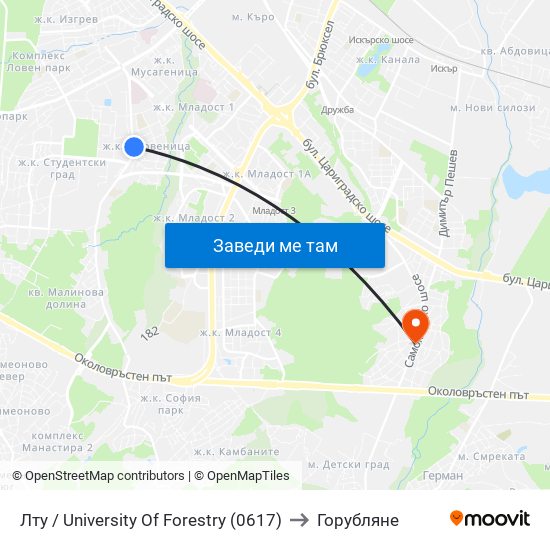 Лту / University Of Forestry (0617) to Горубляне map