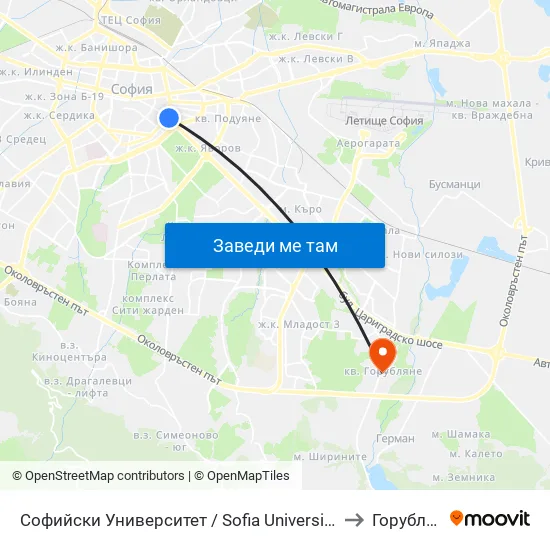 Ⓜ️ Софийски Университет / Sofia University (1700) to Горубляне map
