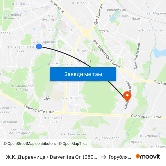 Ж.К. Дървеница / Darvenitsa Qr. (0800) to Горубляне map