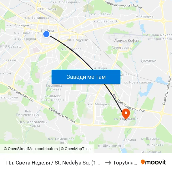 Пл. Света Неделя / St. Nedelya Sq. (1308) to Горубляне map
