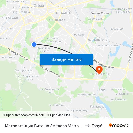 Метростанция Витоша / Vitosha Metro Station (2755) to Горубляне map