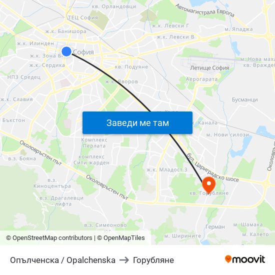 Опълченска / Opalchenska to Горубляне map