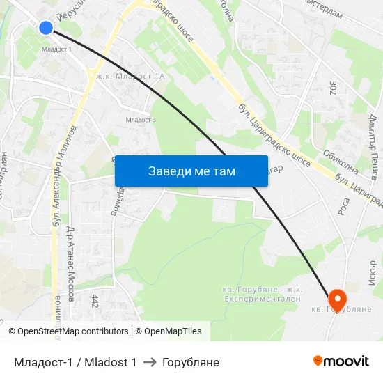 Младост 1 / Mladost 1 to Горубляне map