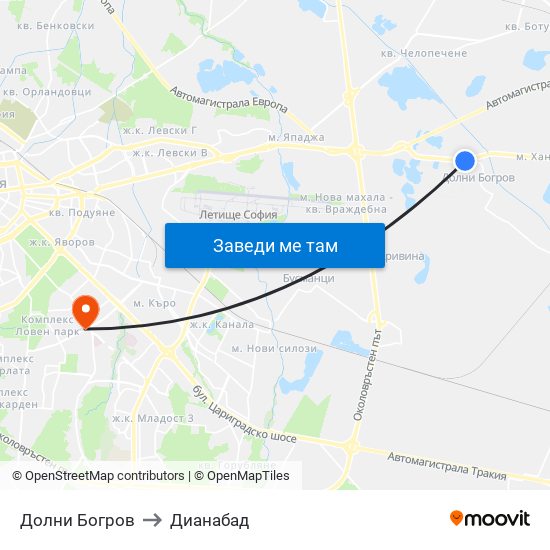 Долни Богров to Дианабад map