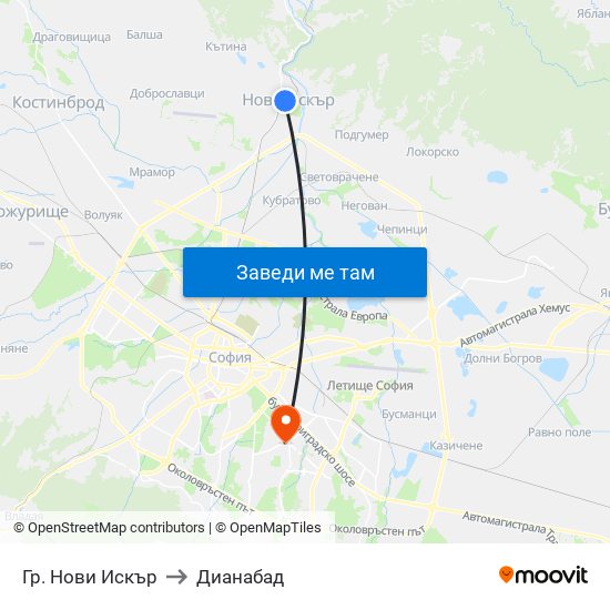 Гр. Нови Искър to Дианабад map