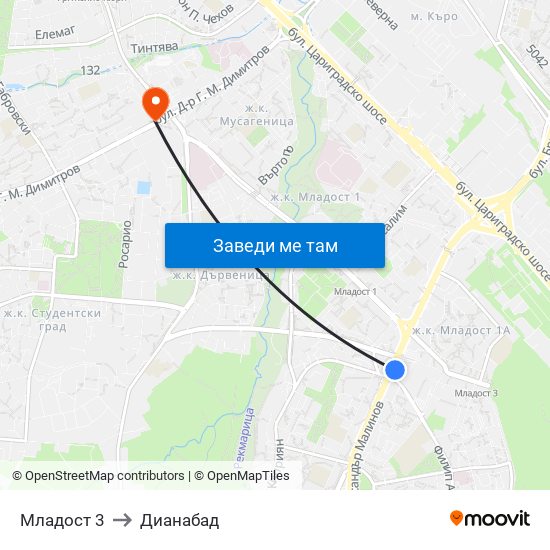 Младост 3 to Дианабад map
