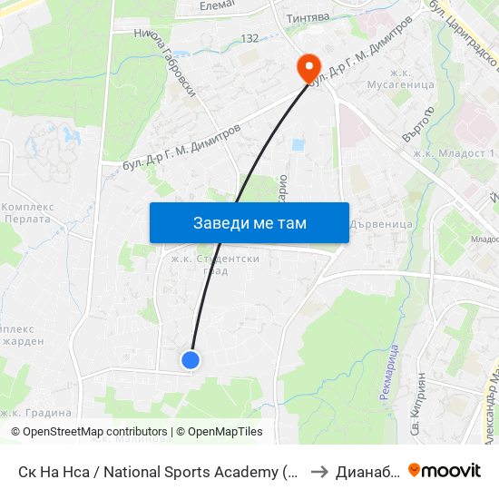 Ск На Нса / National Sports Academy (1609) to Дианабад map