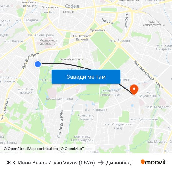 Ж.К. Иван Вазов / Ivan Vazov (0626) to Дианабад map