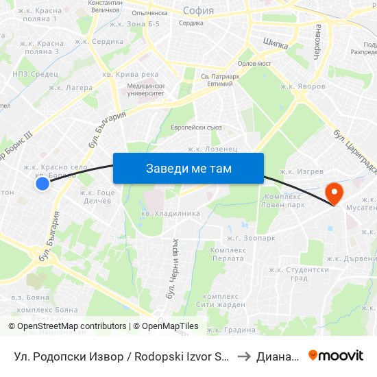 Ул. Родопски Извор / Rodopski Izvor St. (2730) to Дианабад map