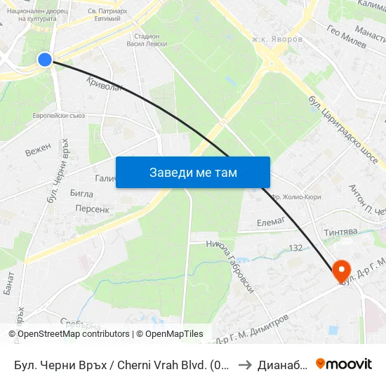 Бул. Черни Връх / Cherni Vrah Blvd. (0395) to Дианабад map