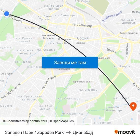 Западен Парк / Zapaden Park to Дианабад map