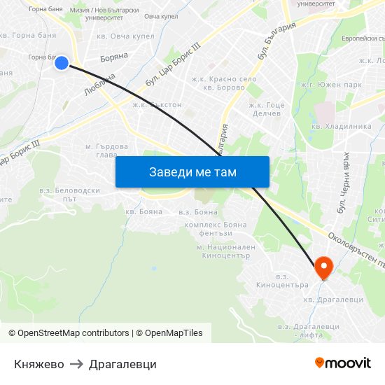 Княжево to Драгалевци map