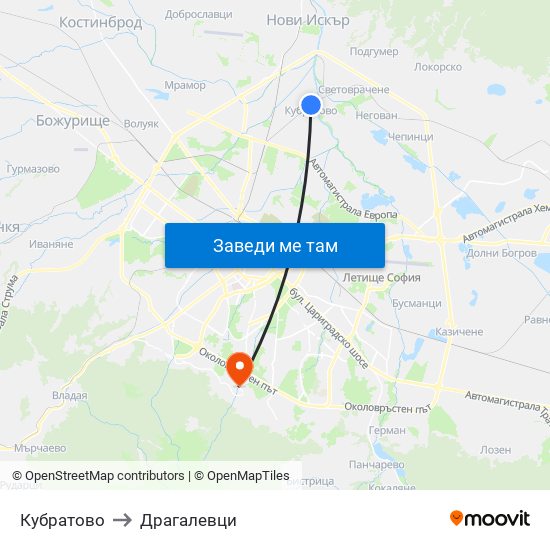 Кубратово to Драгалевци map