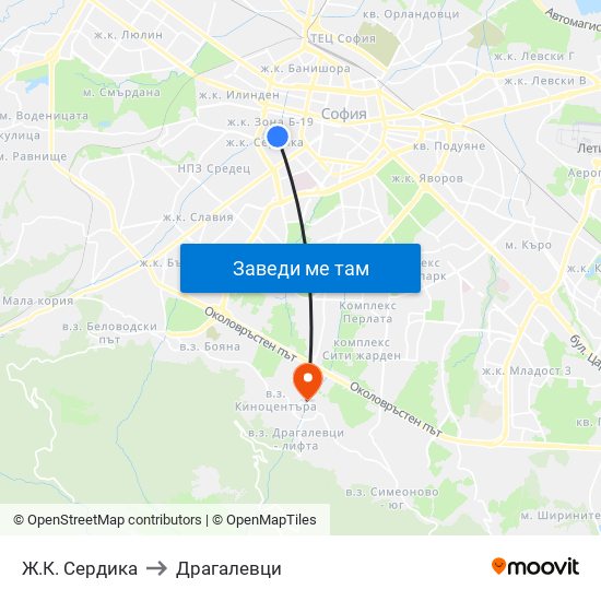 Ж.К. Сердика to Драгалевци map