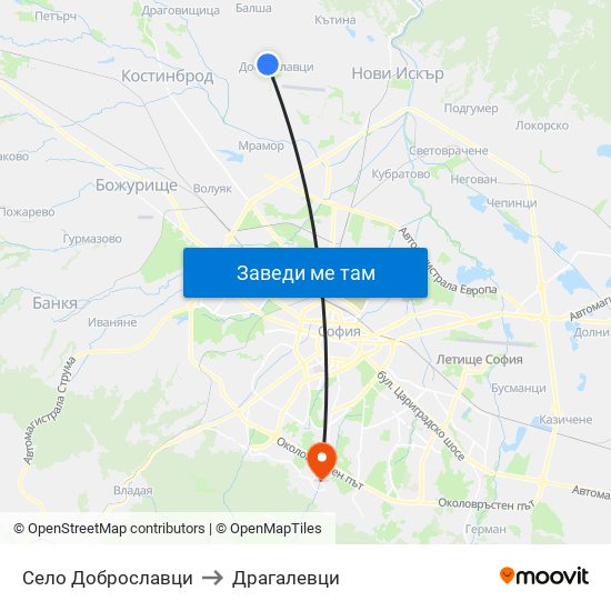 Село Доброславци to Драгалевци map
