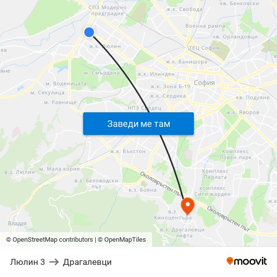 Люлин 3 to Драгалевци map