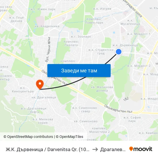Ж.К. Дървеница / Darvenitsa Qr. (1012) to Драгалевци map