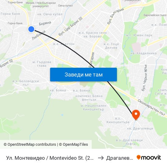 Ул. Монтевидео / Montevideo St. (2050) to Драгалевци map