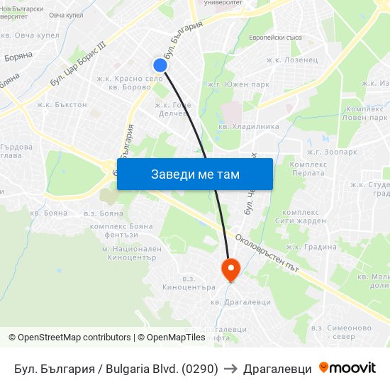 Бул. България / Bulgaria Blvd. (0290) to Драгалевци map