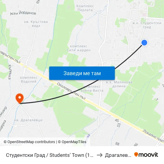 Студентски Град / Students' Town (1693) to Драгалевци map