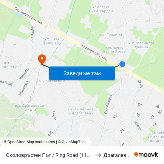 Околовръстен Път / Ring Road (1175) to Драгалевци map