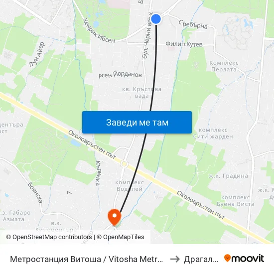 Ⓜ️ Метростанция Витоша / Vitosha Metro Station (0909) to Драгалевци map