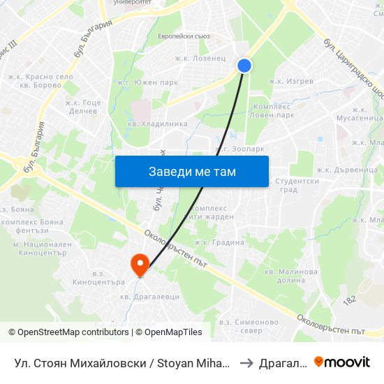 Ул. Стоян Михайловски / Stoyan Mihaylovski St. (2191) to Драгалевци map