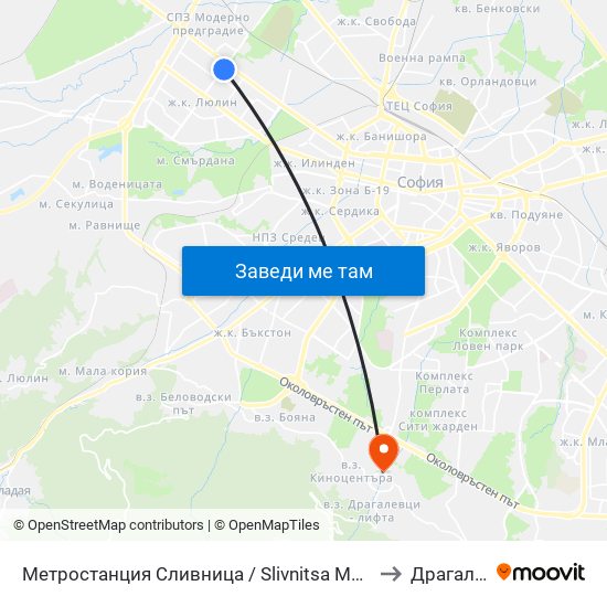 Метростанция Сливница / Slivnitsa Metro Station (1063) to Драгалевци map