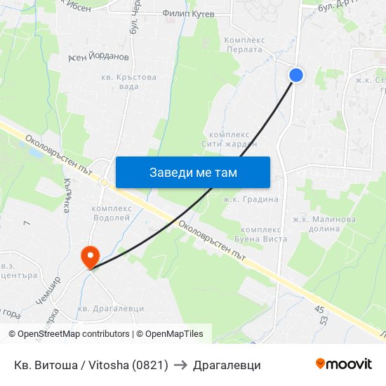 Кв. Витоша / Vitosha (0821) to Драгалевци map