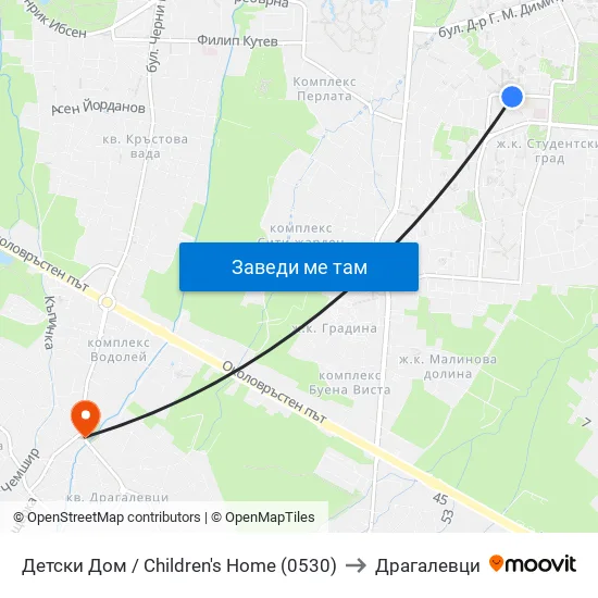 Детски Дом / Children's Home (0530) to Драгалевци map