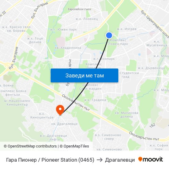Гара Пионер / Pioneer Station (0465) to Драгалевци map