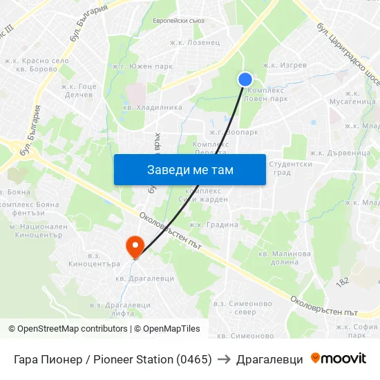 Гара Пионер / Pioneer Station (0465) to Драгалевци map