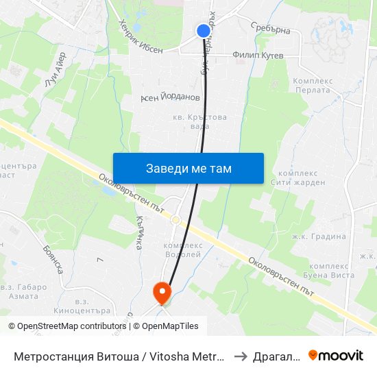 Метростанция Витоша / Vitosha Metro Station (2755) to Драгалевци map