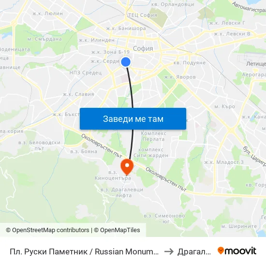 Пл. Руски Паметник / Russian Monument Sq. (1295) to Драгалевци map