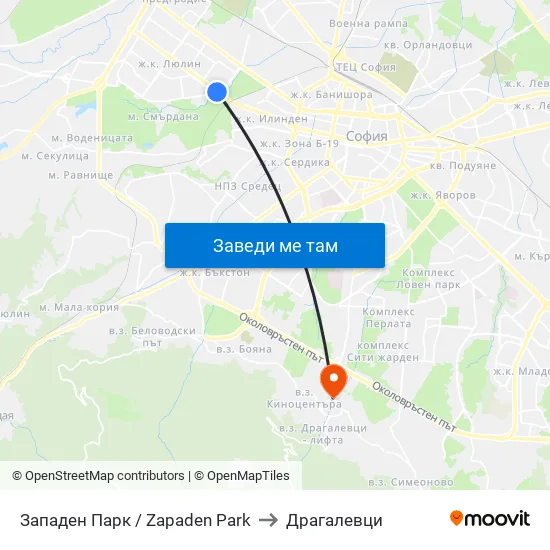 Западен Парк / Zapaden Park to Драгалевци map