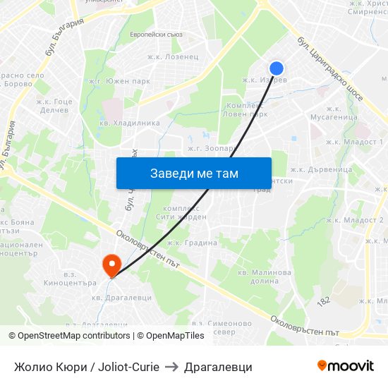 Жолио Кюри / Joliot-Curie to Драгалевци map