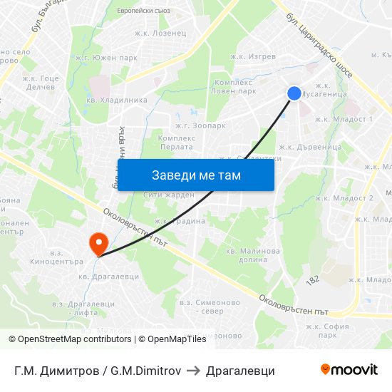 Г.М. Димитров / G.M.Dimitrov to Драгалевци map