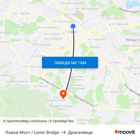 Лъвов Мост / Lions' Bridge to Драгалевци map