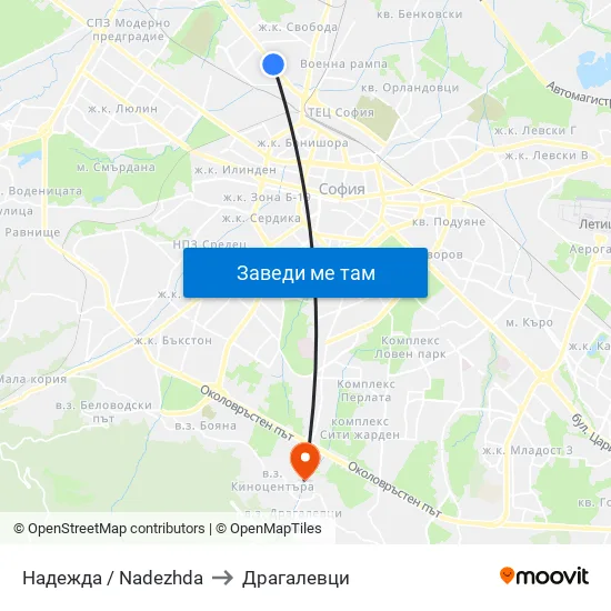 Надежда / Nadezhda to Драгалевци map